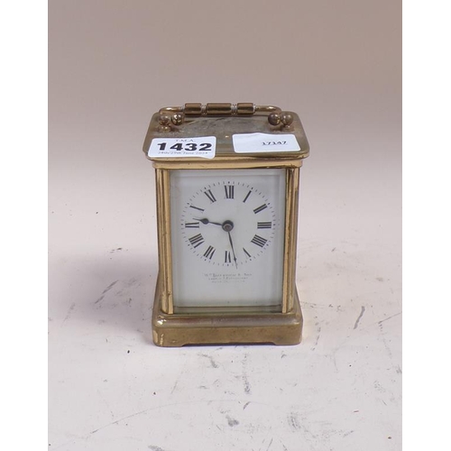 1432 - BRASS CARRIAGE CLOCK, 12CM H