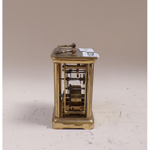 1432 - BRASS CARRIAGE CLOCK, 12CM H