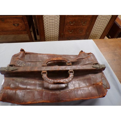 1338 - EARLY 20C CROCODILE SKIN BAG, 65CM W