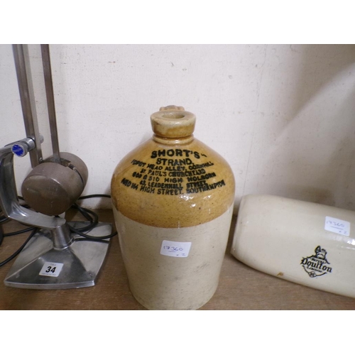 36 - STONEWARE DEMI JOHN; ROYAL DOULTON WATER BOTTLE