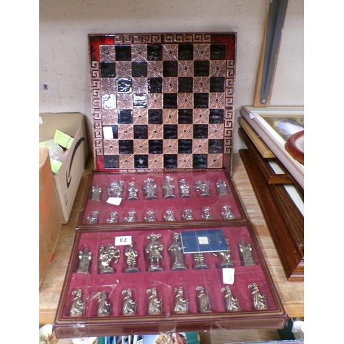 73 - SET OF MEDIEVAL STYLE CHESS PIECES AND BOARD