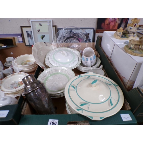 190 - BOX OF CERAMICS, GLASS AND METALWARE TO INCL ART DECO