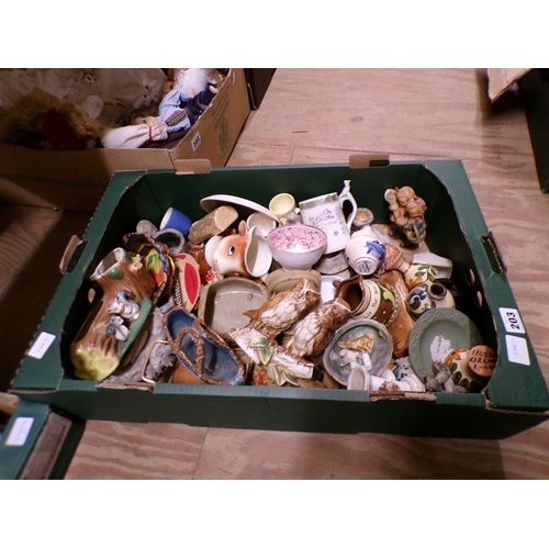 203 - BOX OF MIXED CERAMICS, ORNAMENTS ETC