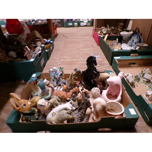 209 - BOX OF ORNAMENTS TO INCL ANIMALS AND PENDELPHIN