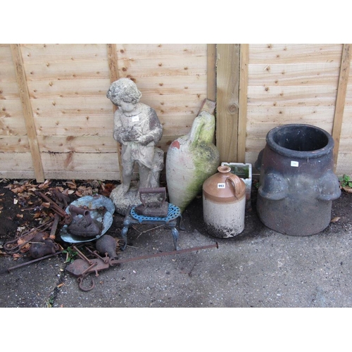 993 - TERRACOTTA URNS, GARDEN FIGURES, FLAT IRONS ETC