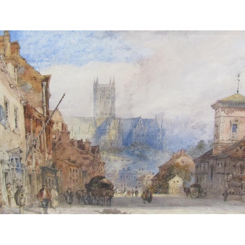 1200 - IN THE MANNER OF WILLIAM CALLOW - CONTINENTAL TOWN WITH CATHEDRAL, UNSIGNED WATERCOLOUR, F/G, 35CMX ... 