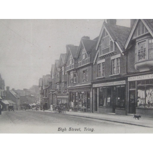 1202 - TWO FRAMED POSTCARDS - EARLY 20C TRING HIGH STREET, F/G