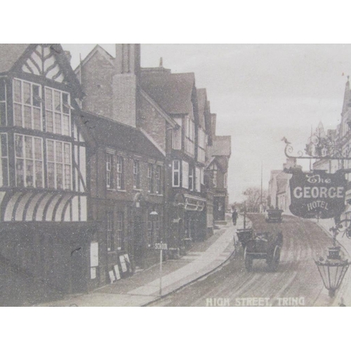 1202 - TWO FRAMED POSTCARDS - EARLY 20C TRING HIGH STREET, F/G