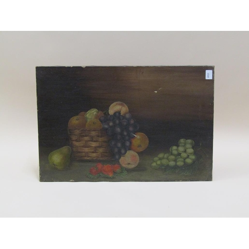 1205 - L PEAT 1904 - PAIR OF STILL LIFE FRUIT AND BASKETS, OIL ON CANVAS, UNFRAMED EACH 40CM X 60CM