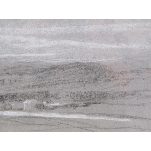 1211 - PETER DE WINT - DERBYSHIRE LANDSCAPE, BLACK AND WHITE CHALK ON GREY PAPER, F/G, 18CM X 25CM