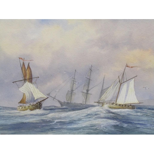 1215 - CLIVE PRYKE - PAIR, SAILING VESSELS AND BEACHED FISHING BOAT, SIGNED WATERCOLOURS, F/G, EACH 32CM X ... 