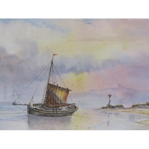 1215 - CLIVE PRYKE - PAIR, SAILING VESSELS AND BEACHED FISHING BOAT, SIGNED WATERCOLOURS, F/G, EACH 32CM X ... 