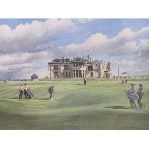 1220 - ROWAN RAFFERTY C.1991/2 - THE 18TH GREEN AT ST. ANDREWS, SIGNED COLOURED PRINT, F/G, 35CM X 52CM