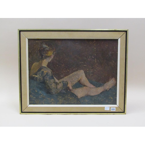 1221 - WILLIAM GRAY - PORTRAIT OF A LADY RECLINING, UNSIGNED, OIL ON BOARD, FRAMED, 44CM X 59CM