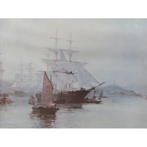 1223 - MONTAGUE DAWSON - THE PAGODA ANCHORAGE, STAMPED AND PENCIL SIGNED COLOURED PRINT, F/G, 65CM X 79CM