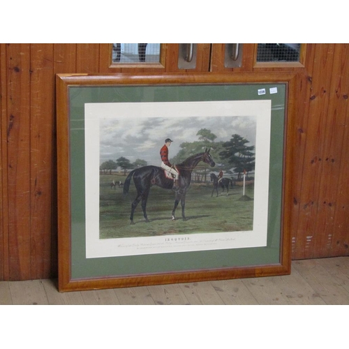 1228 - HARRY HALL - IROQUOIS WINNER OF THE DERBY AND OTHER RACES 1881, COLOURED PRINT, F/G, 60CM X 76CM