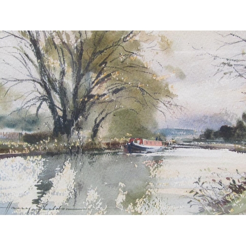 1229 - HARRY SHELDON - LATE EVENING BERKHAMSTED CANAL, SIGNED WATERCOLOUR, F/G, 18CM X 26CM