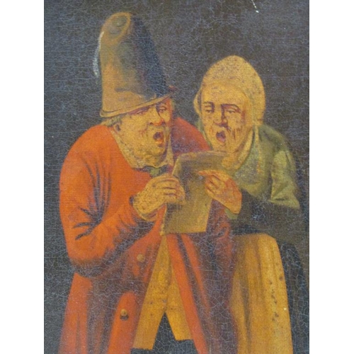 1230 - UNSIGNED 19C - THE DUET, OIL ON BOARD, FRAMED, 21CM X 15CM