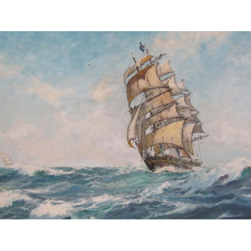 1238 - JOHN TERRY - SAILNG VESSEL IN ROUGH WATERS, SIGNED, OIL ON CANVAS, FRAMED, 50CM X 75CM