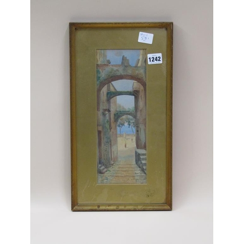 1242 - L ALLAMANE? - AN ARABIAN STREET,SIGNED WATERCOLOUR, F/G, 30CMX 11CM