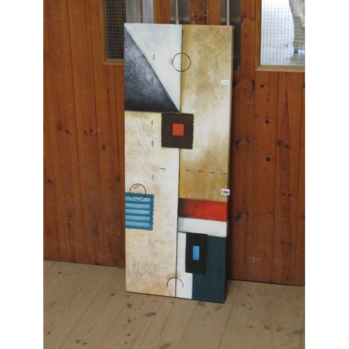 1268 - CONTEMPORARY ABSTRACT PANEL, OIL ON CANVAS, 104CM X 40CM