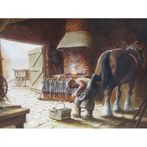 1268B - WILLIS - THE BLACKSMITH, SIGNED OIL ON CANVAS, FRAMED, 45CM X 60CM