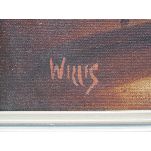 1268B - WILLIS - THE BLACKSMITH, SIGNED OIL ON CANVAS, FRAMED, 45CM X 60CM