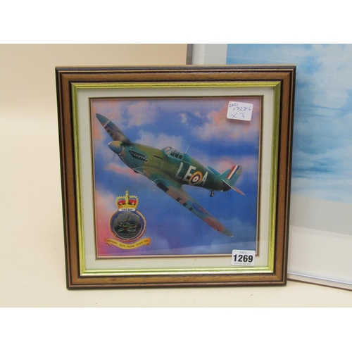 1269 - COMMEMORATIVE AIRCRAFT WW2 FRAMED COLOURED PRINT- HURRICANEWITH A COMMEMORATIVE ONE CROWN COIN F/G 2... 