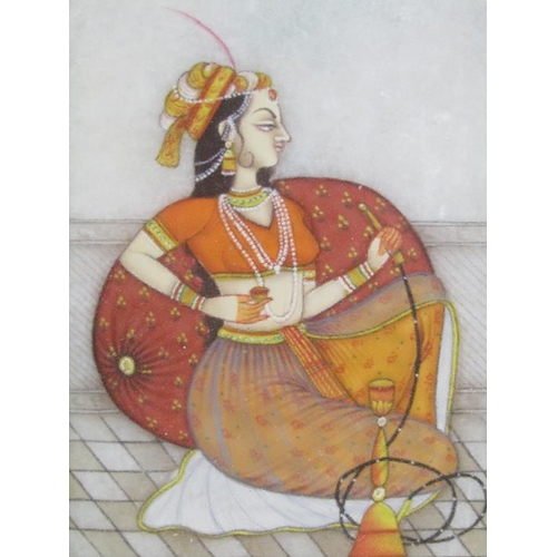 1274 - LATE 19C INDIAN PAINTING ON STONE PANEL, F/G, 15CM X 10CM