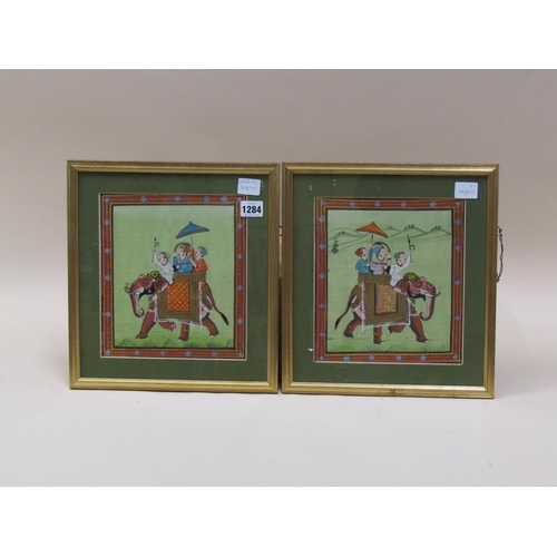 1284 - TWO F/G INDIAN COLOURED PRINTS - CEREMONIAL ELEPHANTS, EACH F/G, 23CM X 20CM