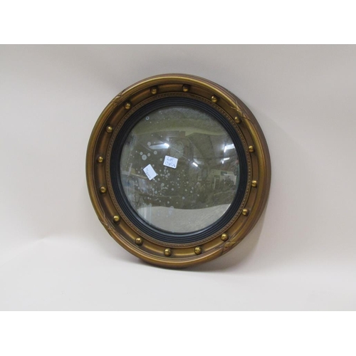 1285A - EARLY 19C BEADED GILTWOOD CIRCULAR CONVEX WALL MIRROR