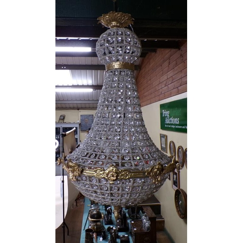 1290 - MODERN BRASS AND GLASS BAG CHANDELIER