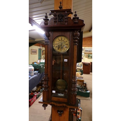 1291 - LATE 19C/EARLY 20C WALNUT VIENNA TYPE WALL CLOCK, 110CM H