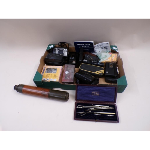 1355 - COLLECTION OF MISC. INC. 19c DOLLAND OF LONDON DAY OR NIGHT TELESCOPE, OLYMPUS XA2 CAMERAS, PENTAX E... 