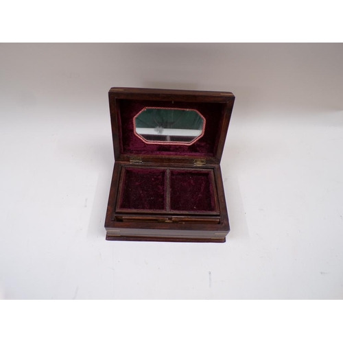 1374 - WOODEN JEWELLERY BOX WITH BRASS INLAY, 23CM W