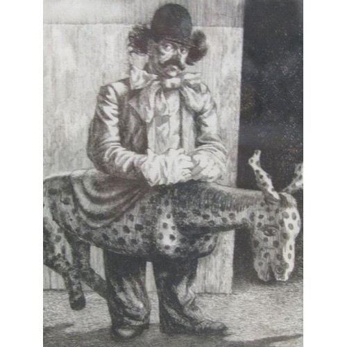 1229A - JOHN V ROBERTS - RIDE A COCK HORSE, B&W ETCHING, SIGNED IN PENCIL, F/G, 16CM X 14CM