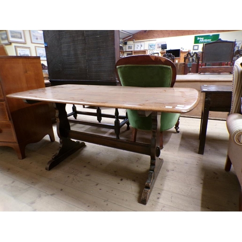 1955 - ERCOL OAK REFECTORY TABLE, 152CM W