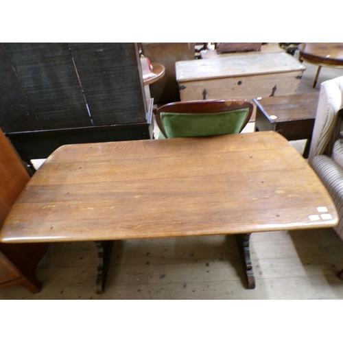 1955 - ERCOL OAK REFECTORY TABLE, 152CM W