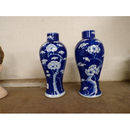 12 - PAIR OF ORIENTAL B&W PRUNUS VASES