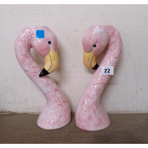 22 - PAIR OF PORCELAIN FLAMINGO VASES