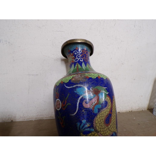 34 - THREE ORIENTAL CLOISONNE VASES, A/F