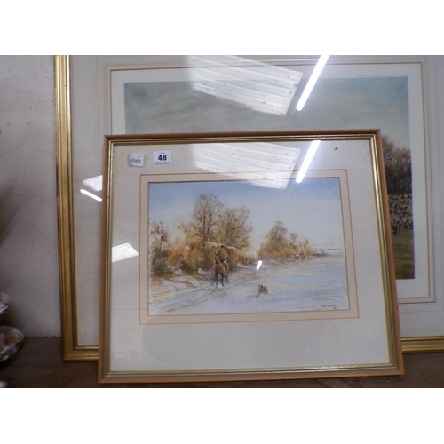 48 - HUNTING PRINT; WATERCOLOUR BY NORMAN SCOTT