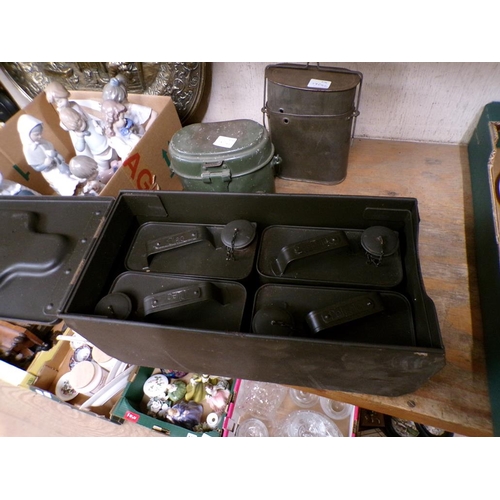 59 - MILITARY FUEL CONTAINERS AND CASE, LAMP ETC