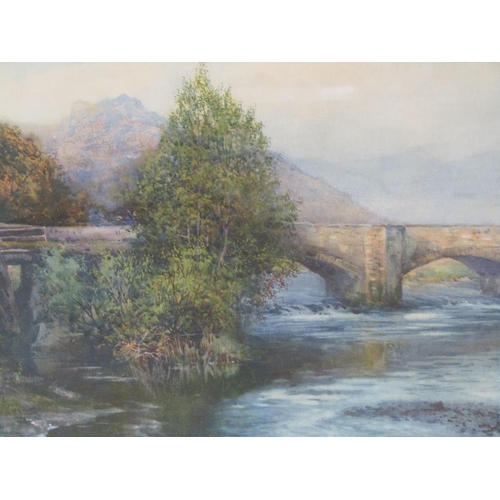 1209 - W J WADHAM- PONT- Y- GARTH WITH CADER IDRIS IN DISTANCE, SIGNED WATERCOLOUR, F/G, 46CM X 72CM