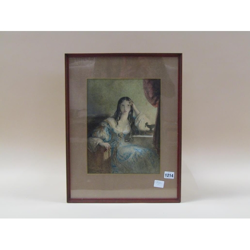 1214 - UNSIGNED LATE 19C - PORTRAIT OF A LADY SEATED, F/G, 30CM X 23CM