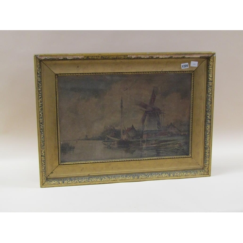 1220 - UNSIGNED - DUTCH CANAL SCENE WITH WINDMILL, COLOURED PRINT, FRAMED, 37CM X 57CM