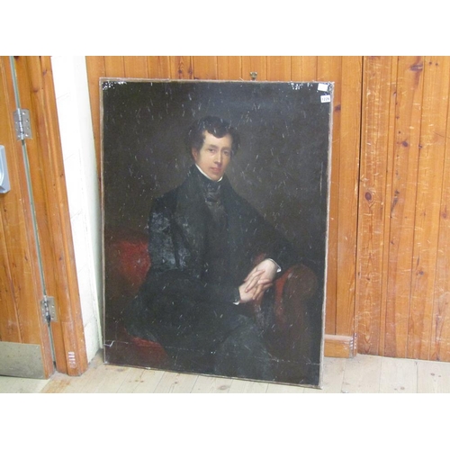 1226 - UNSIGNED 19C - PORTRAIT OF A GENTLEMAN, UNFRAMED, 112CM X 86CM