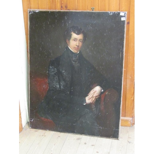 1226 - UNSIGNED 19C - PORTRAIT OF A GENTLEMAN, UNFRAMED, 112CM X 86CM