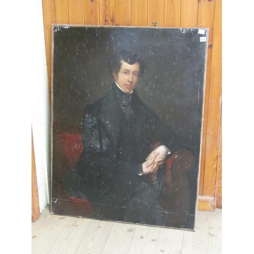 1226 - UNSIGNED 19C - PORTRAIT OF A GENTLEMAN, UNFRAMED, 112CM X 86CM