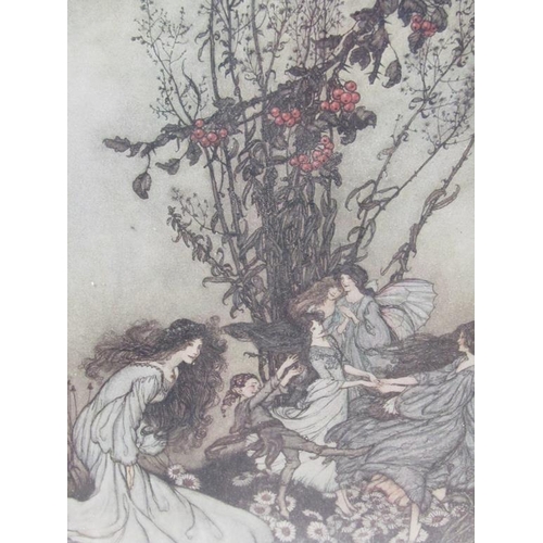 1227 - ARTHUR RACKHAM - FAIRIES NEVER SAY WE FEEL HAPPY, COLOURED PRINT, F/G, 33CM X 24CM